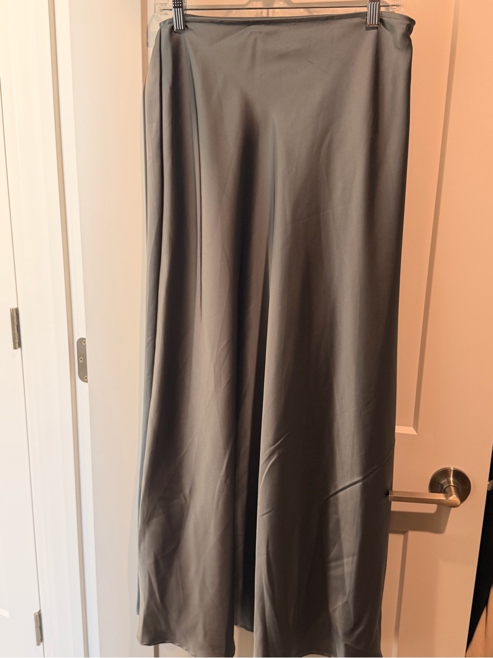 Satin A-Line Maxi Skirt in Olive Gray